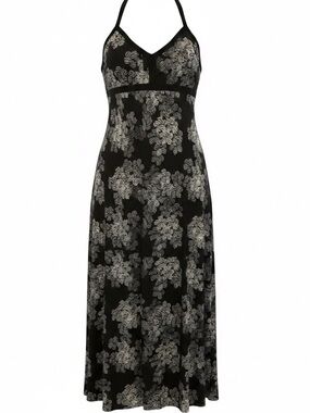 J. CREW Black White & Gray “techno” Floral Pattern Halter Tie Midi Dress Size 14